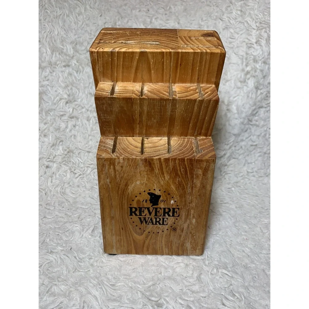 Vintage Revere Ware‎ 13 Slot Hard Wood Knife Block Clean